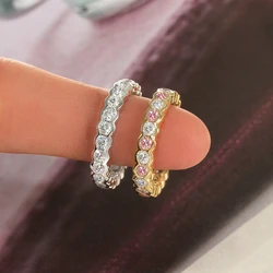 Huitan Luxury Promise Rings for Women Full with White/Pink Cubic Zirconia Fashion Female Accessories Wedding Band Trendy Jewelry