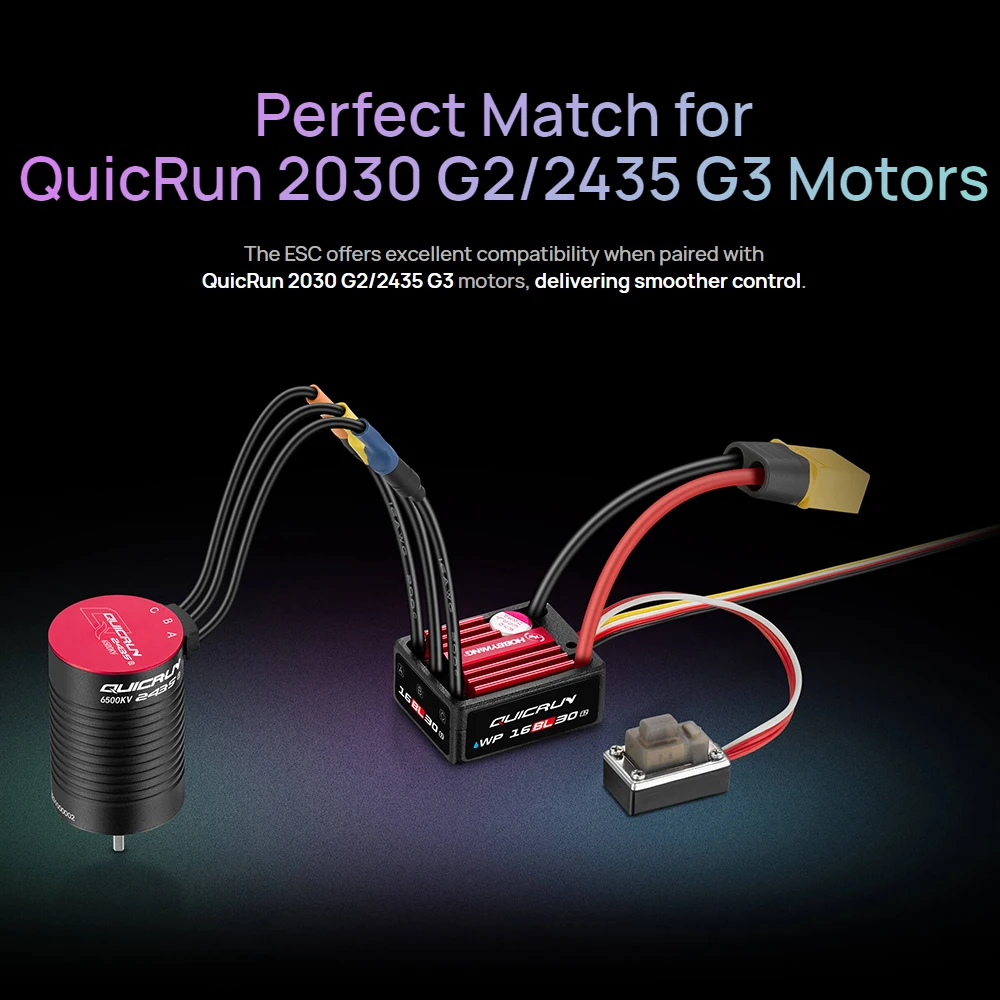 HobbyWing QuicRun WP-16BL30 30A waterproof brushless ESC 2435 G3 motor suitable for 1/16 RC remote-controlled off-road vehicles