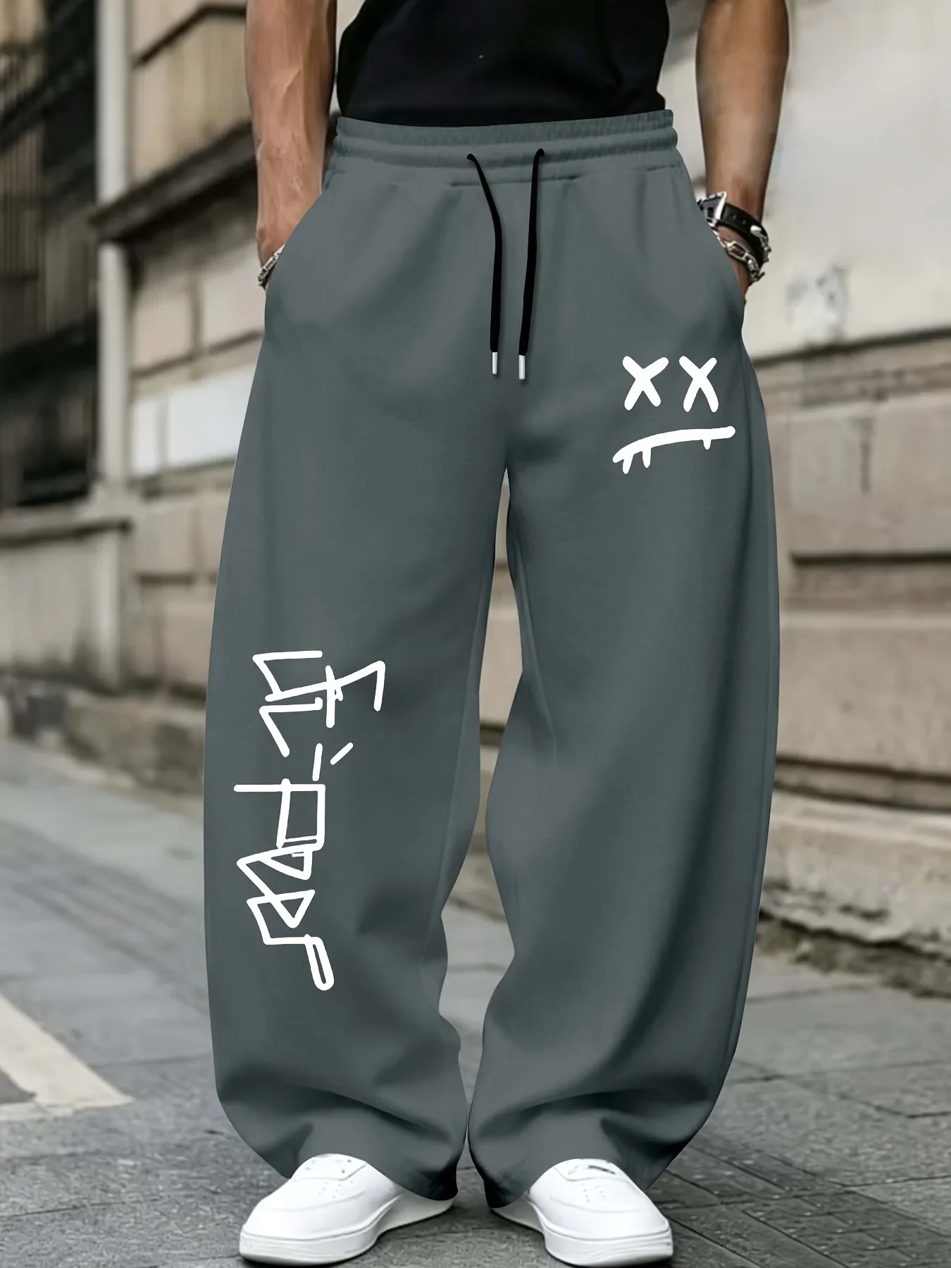 Men's Solid Color Sanitary Winter Pants 2026 Drawstring Waist Straight Wide Leg Loose Fit with Pockets Versatile Sports Trousers