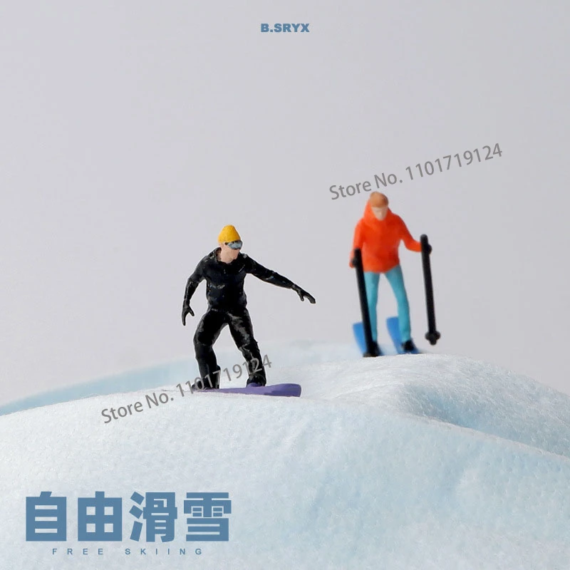 Diorama Miniature 1/64 Scale Skiing Boy Girl Figure Scene Figurine City Street View Display Model For Car Vehicles