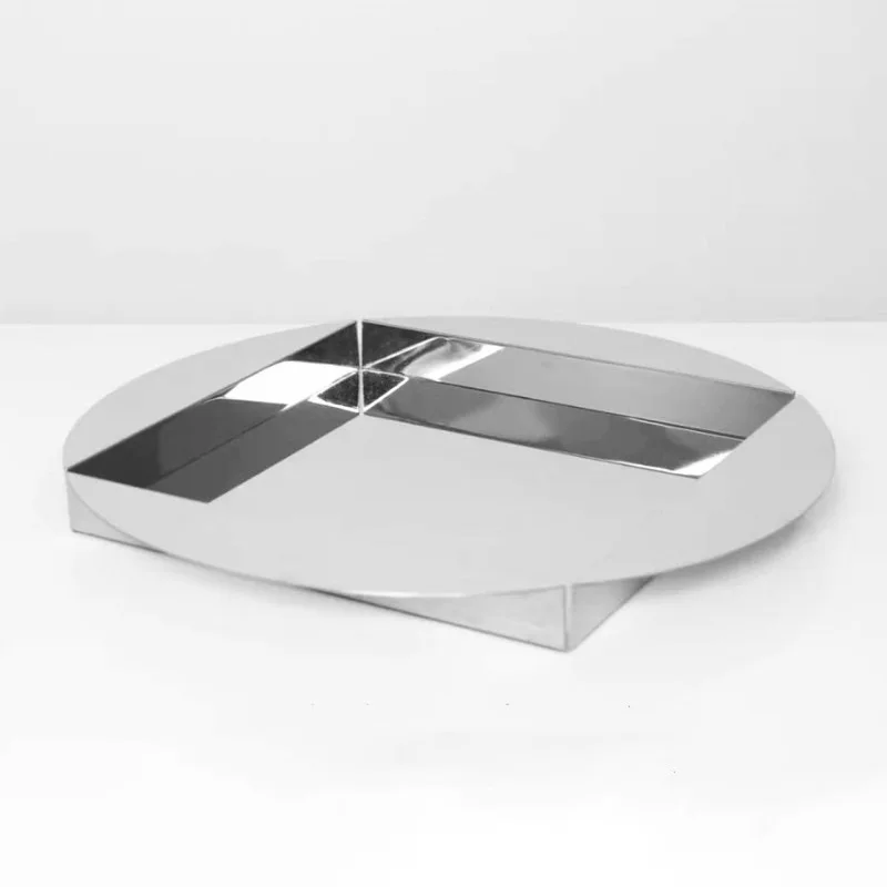 Stainless steel square circle mirror tray household model room decoration display high-end storage ornament