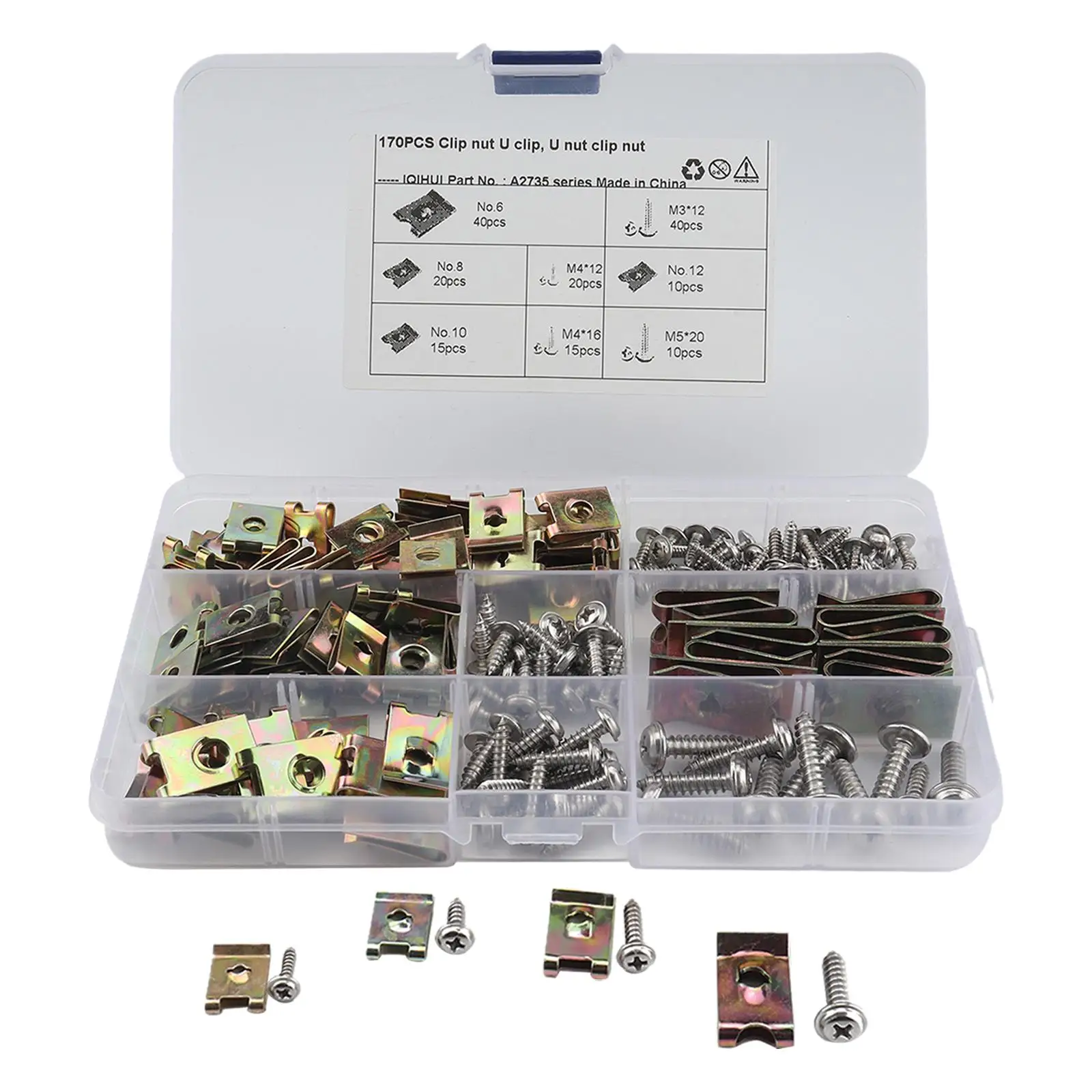 170x U Type Nut Clip and Screw Assortment Set Fasteners Assorted Kit for Automobile Motorcycle