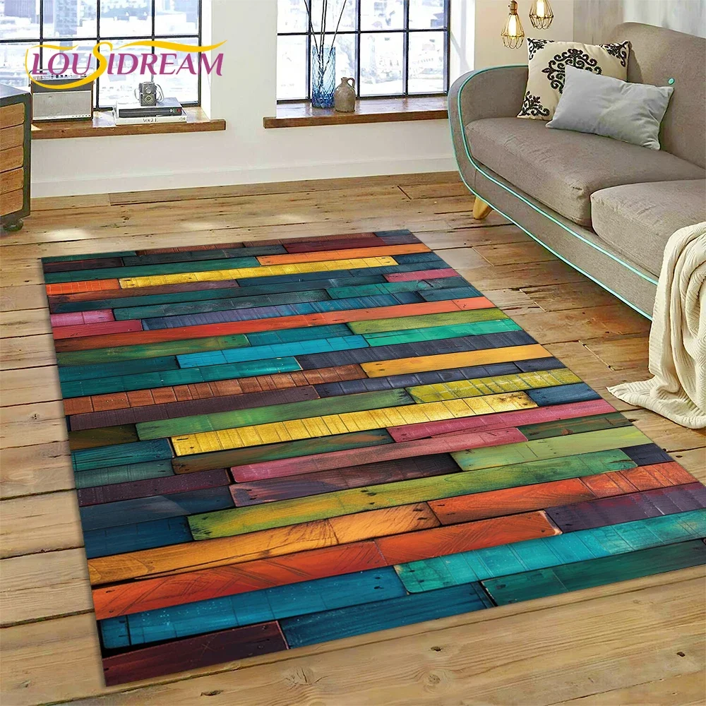 Colorful Wood Grain Timber Customized Carpet Rug for Bedroom Living Room Home Sofa Decoration,Child Game Large Decor Floor Mat