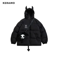 American Retro Devil Style Single Breasted Parkas Warm Thick Jacket 2024 Winter Women Casual Outerwear Vintage Fashion Coat