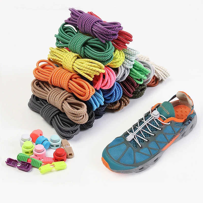 No Tie Shoelace Plastic Strong Lock Shoelaces Sneakers Elastic Round Shoe Laces for Kids Adults Elderly One Size Fit All