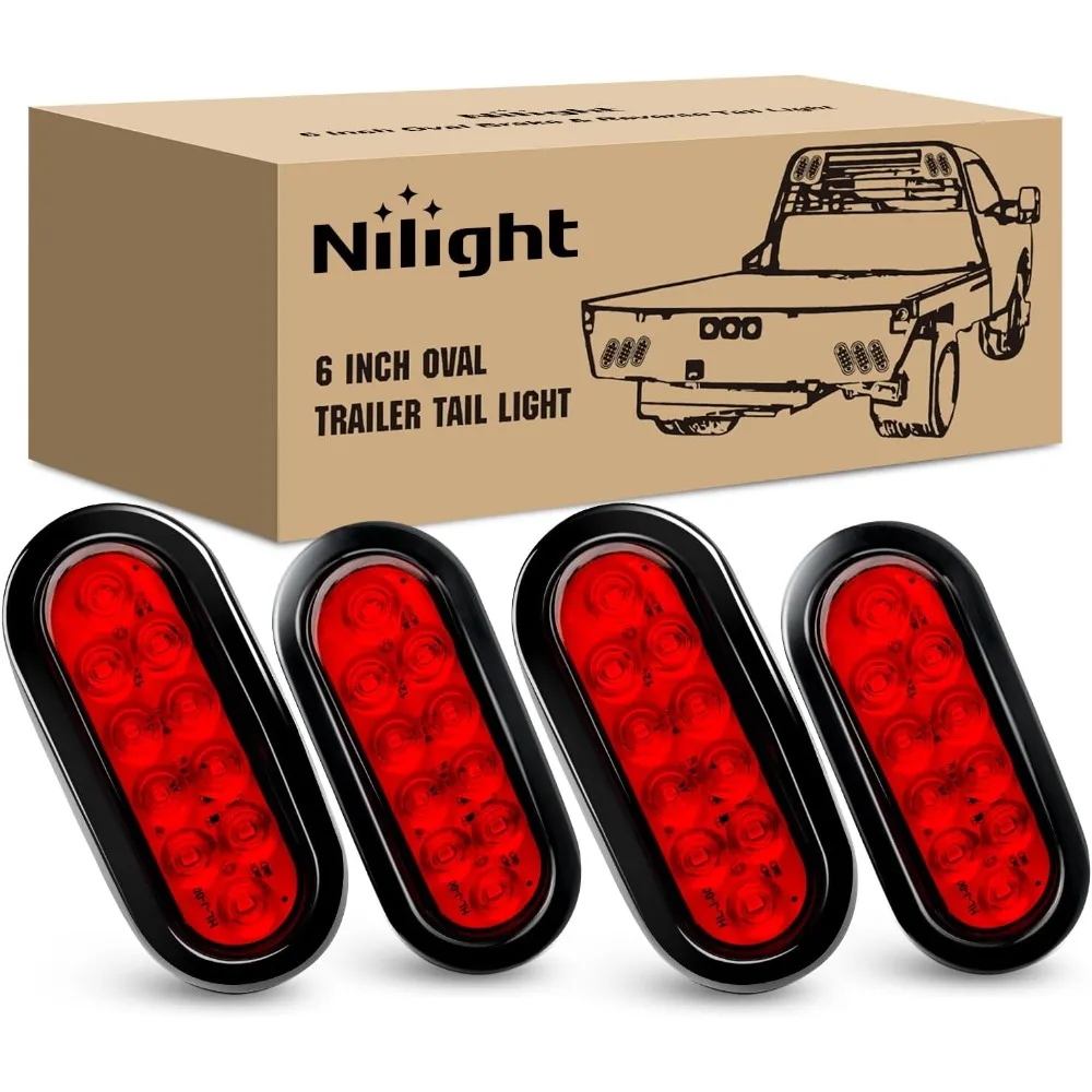 

Светодиодные овальные задние фонари Nilight 6 дюймов для прицепов с врезными креплениями, включая режимы стоп-сигнала, поворота и торможения, для кемперов, автодомов, грузовиков, 4 шт.