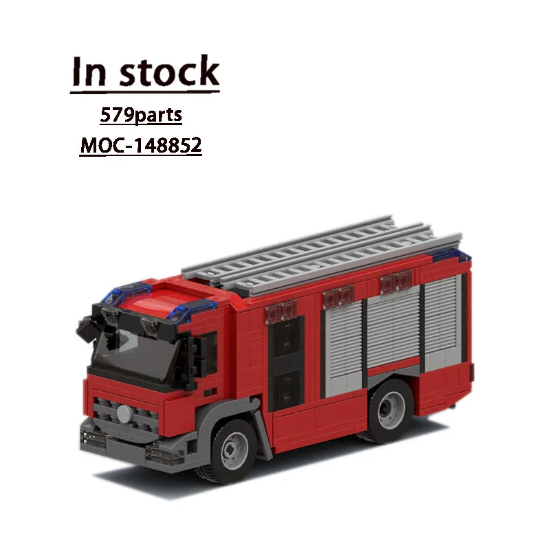 MOC-148852 Red New Small City Fire Truck Building Block Model 579 Parts MOC Creative Boy Kids Birthday Building Blocks Toy Gift