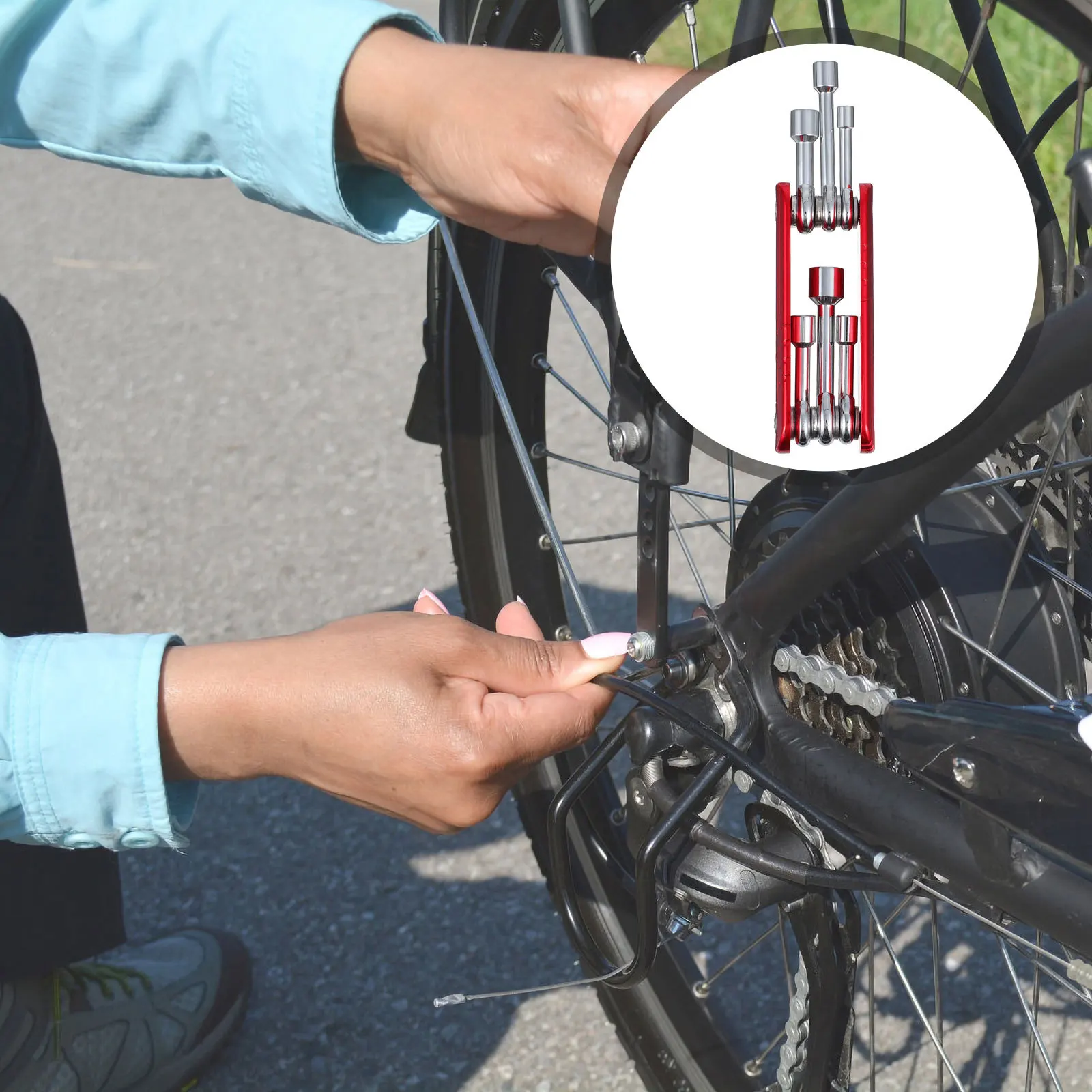 

1Set 6 in 1 Bike Socket Set Folding Repair Wrench Kit Made of Chrome Vanadium Steel Aluminum Lightweight Portable Bicycle Tool