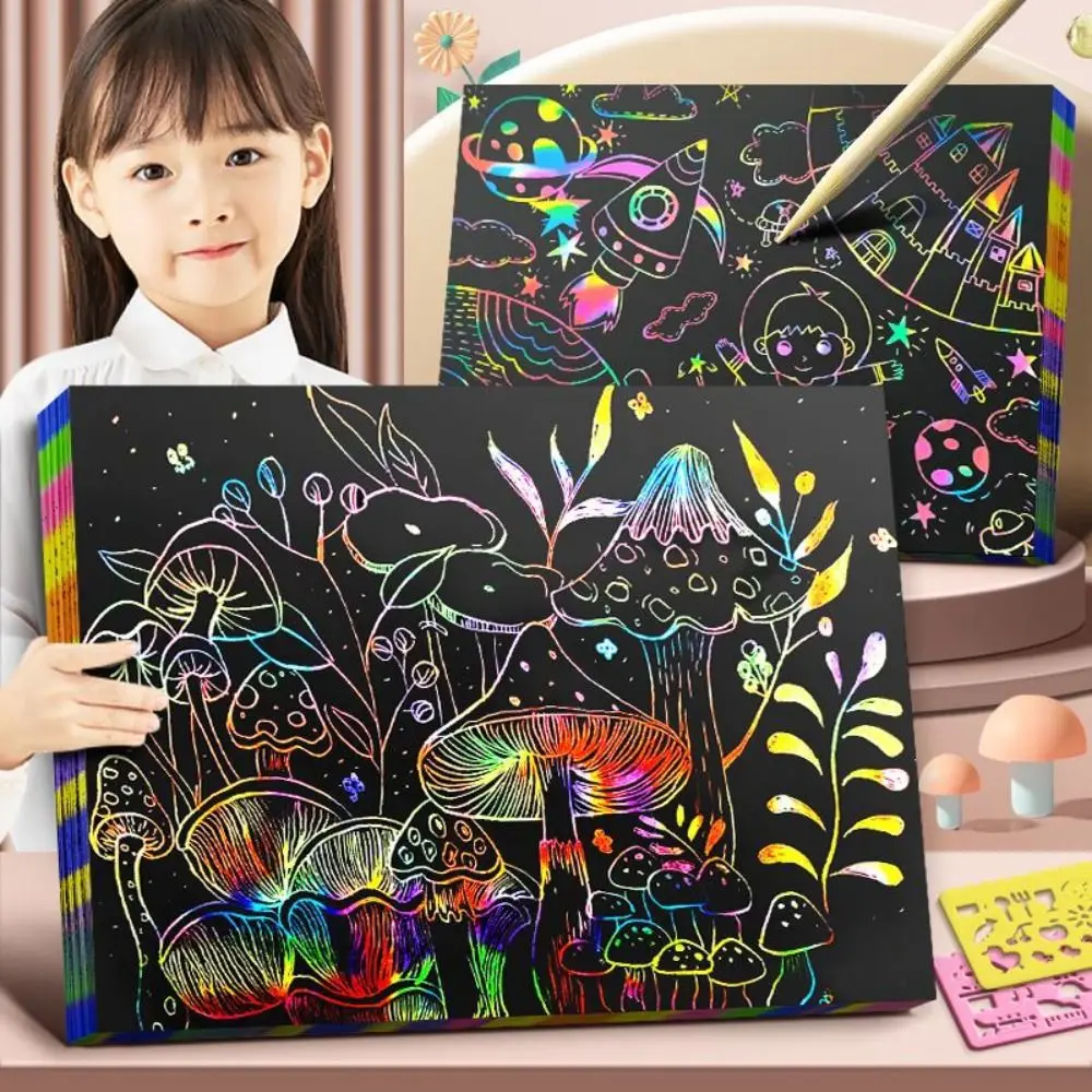 100PCS 4K/8K/16K/32K Scratch Paper Rainbow DIY Night Scene Scratch-off Paper Multi-function Scratch Painting Toys Kids