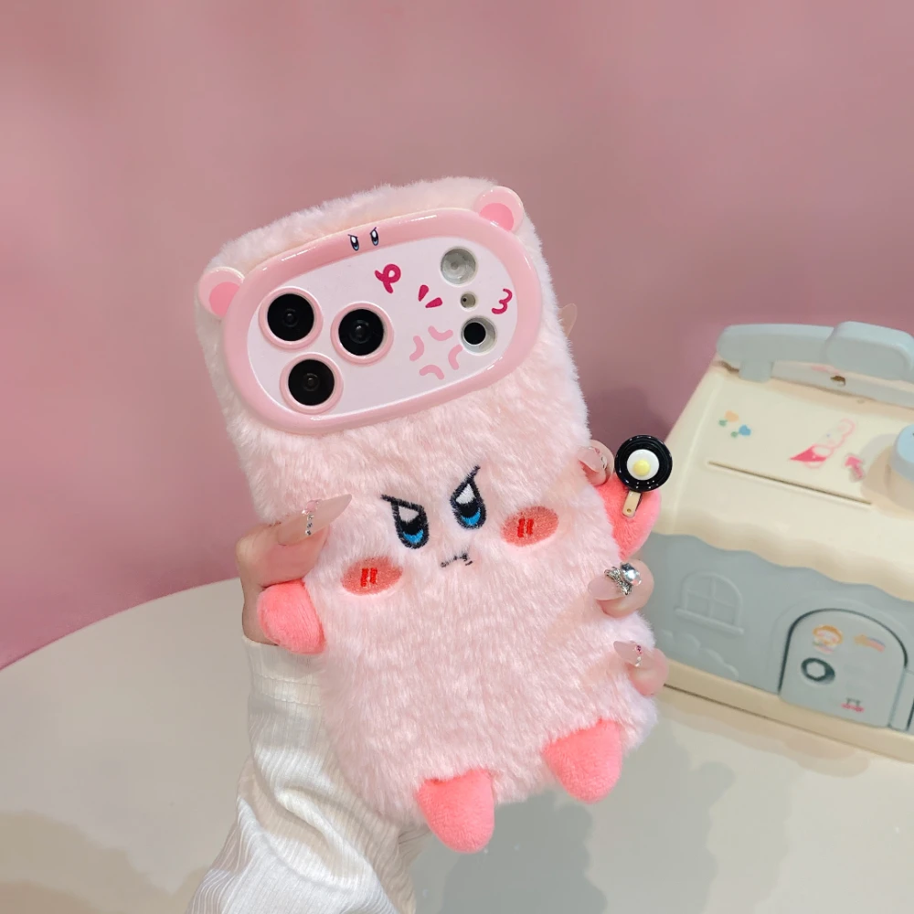 Cute Cartoon Fluffy Plush Angry Face Expression Phone Case For iPhone 11 12 14 13 15 16 17 18 Pro Max Plus Furry Fur Back Cover - view 5