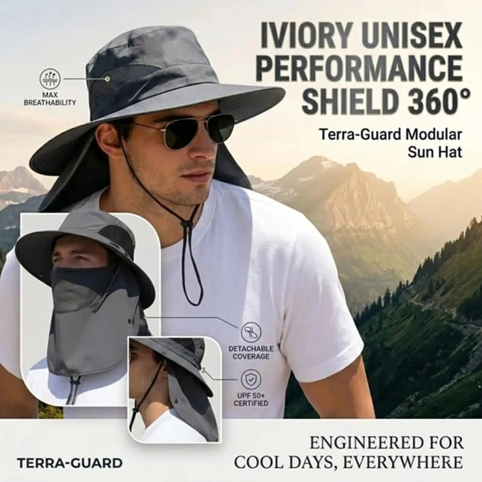 Summer Sun Hats UV Protection Outdoor Hunting Fishing Caps For Men Women Hiking Camping Visor Bucket Hat Neck Flap Fisherman Hat view 3