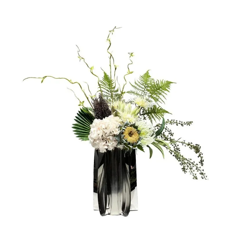 Modern simulated flower art light luxury steel flower ware model room sales office living room fake flower high-end ornament din