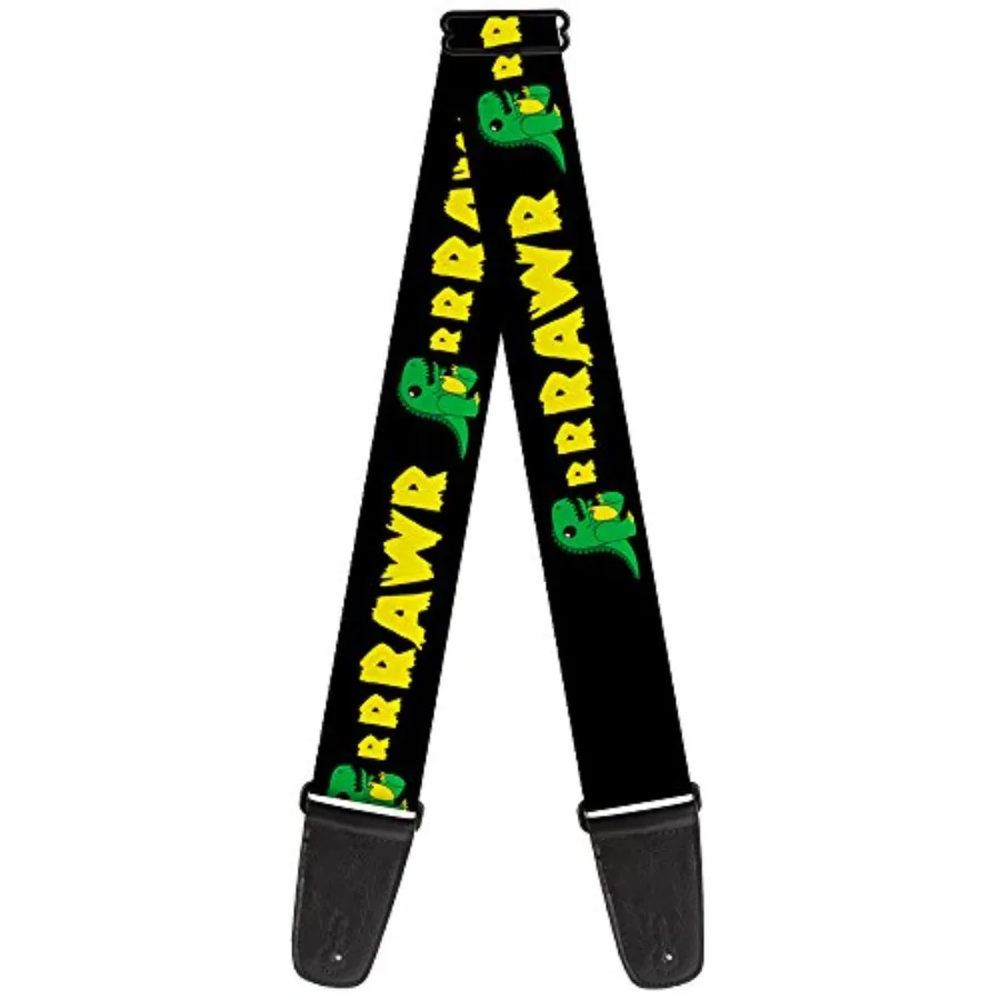 

Buckle-Down Guitar Strap Rrrawr Dinosaur Black Green Yellow 2 Inches Wide