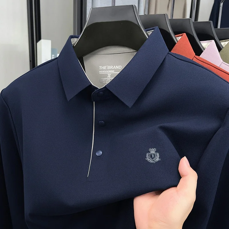 

Men's New Model Luxury Long Sleeves Polo Shirt Lapel Embroidery British Style Autumn T-Shirt Leisure Exquisite Men Clothing Tops