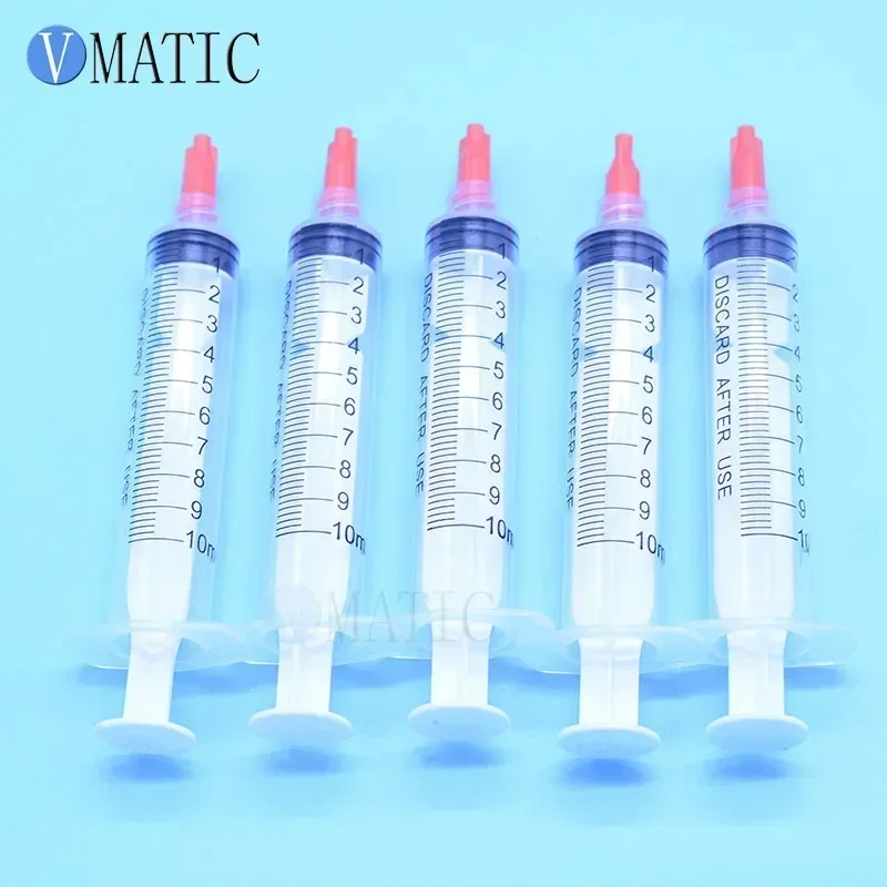 Free Shipping 10ml/10cc Luer Lock Glue Dispensing Syringe Barrel With Red Syringe Cap X 10Pcs/Set