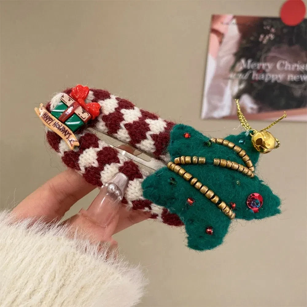 Cute Cartoon Christmas Tree Hair Clip Elk Sweet Santa Claus Hairpin Creative Felt Xmas Wool Barrettes Women