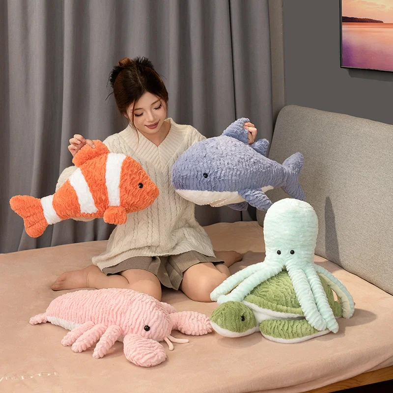 40/50cm Tidal Ocean Series Plush Doll Marine Animal Throw Pillow Clownfish Shark,Octopus,Sea Turtle,Lobster Sleep Mate Kid Gift