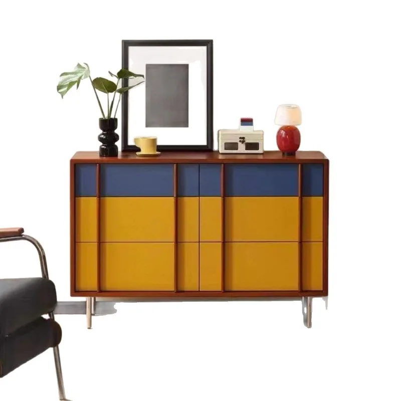 Medieval solid wood color matching storage cabinet, contrasting bedroom cabinet