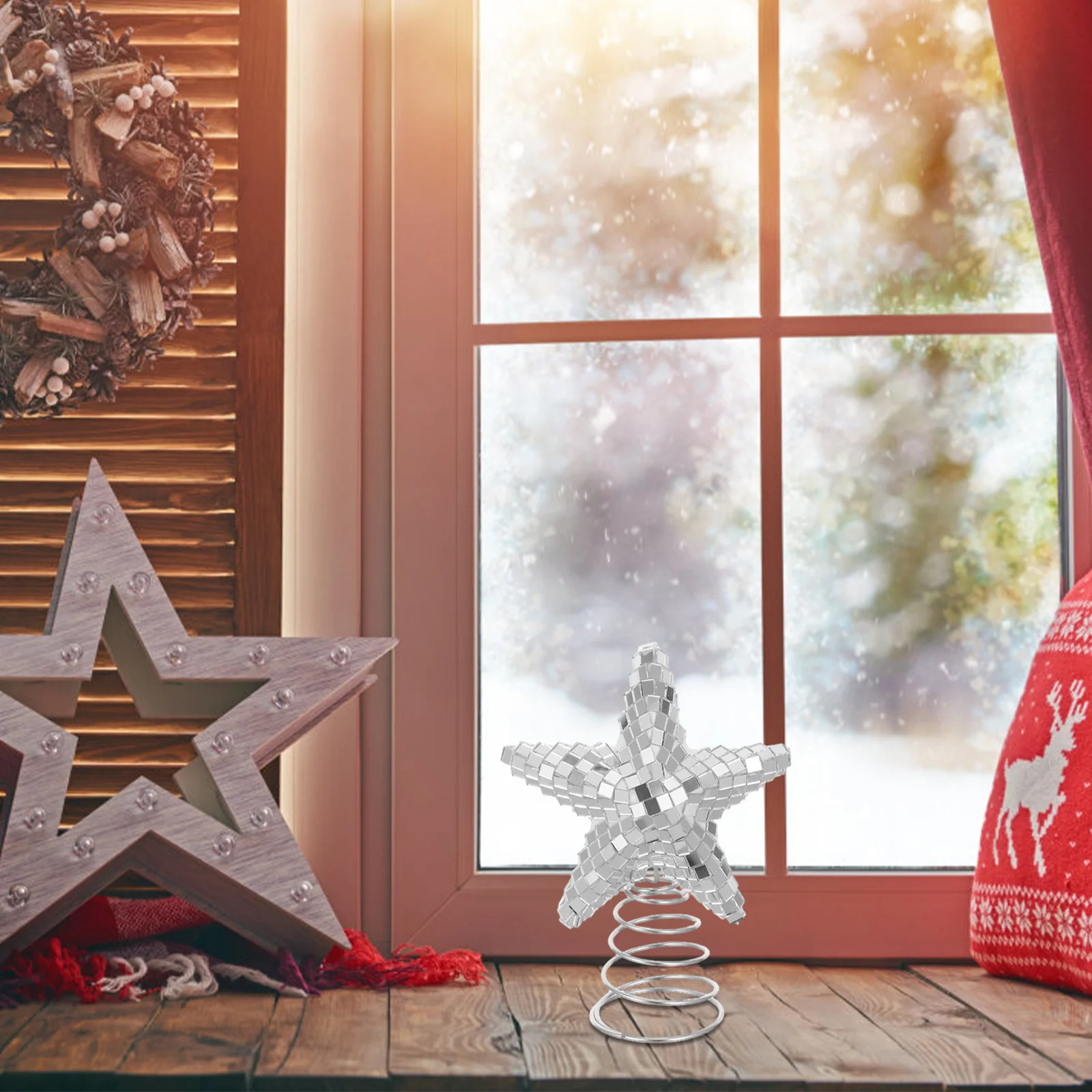 

70s Glass Disco Ball Star Reflective Ball Topper Christmas Tree Wedding Party Ornament Glass Reflective Tree Topper