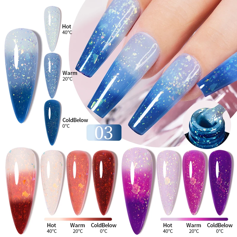 PUENTE Mood Change Aurora Top Coat Gel Nagellak Temperatuur Kleur Veranderende Glitter Nagelgel Losweken Semi-Permanente Vernis