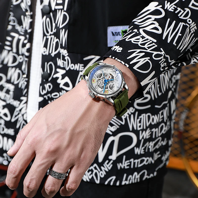 Новые мужские часы со скелетом, автоматические механические часы с турбийоном, лучший бренд, светящиеся водонепроницаемые спортивные часы из нержавеющей стали DULUNWE