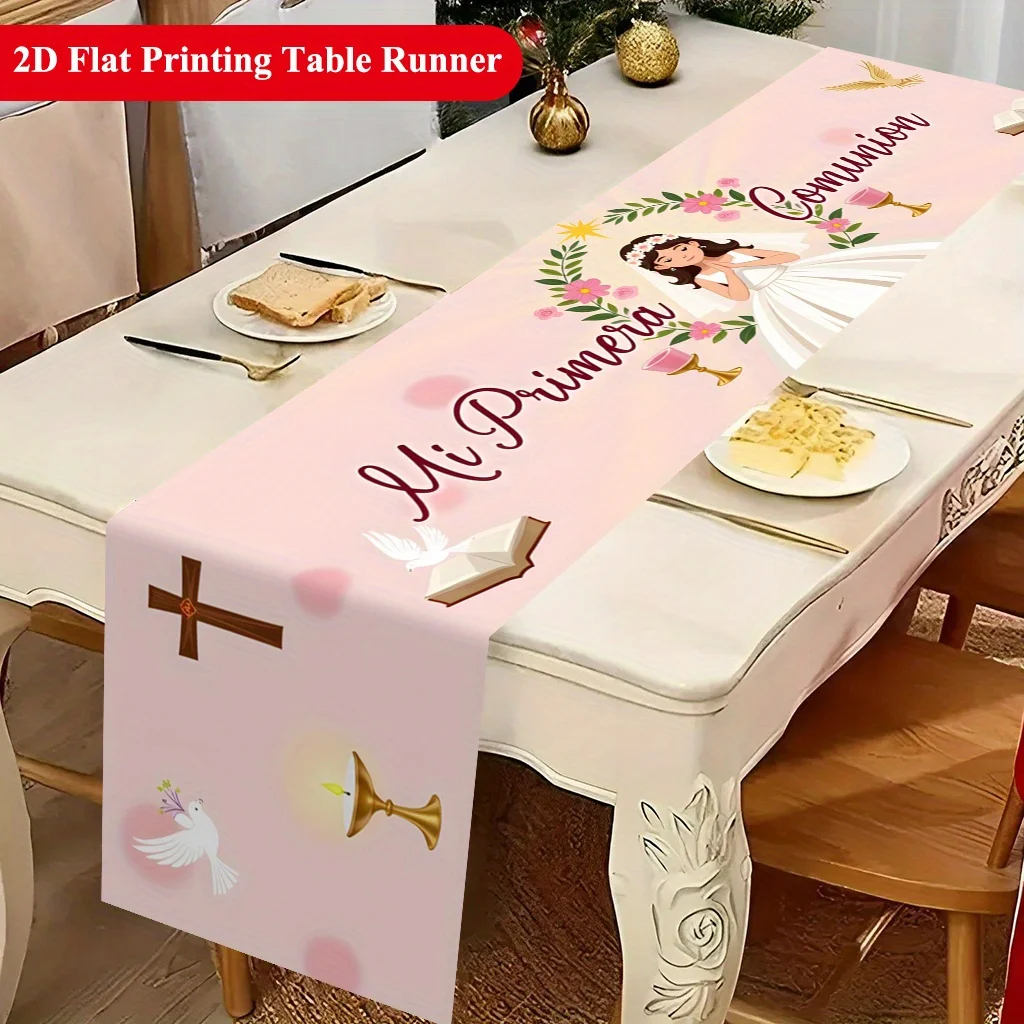 1pc First Holy Communion Table Runner Holiday Party Decorative Cloth for Home Kitchen Dining Office Living Room Coffee Table