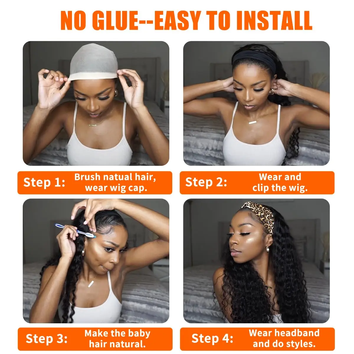 Headband Wig Human Hair Wigs Wear and Go Glueless Wig Curly Deep Wave Headband Wig Natural Color Body Wave Straight Headband Wigs for Black Women Headband Wig Human Hair Deep Wave Wigs Curly Half Wig  image 6