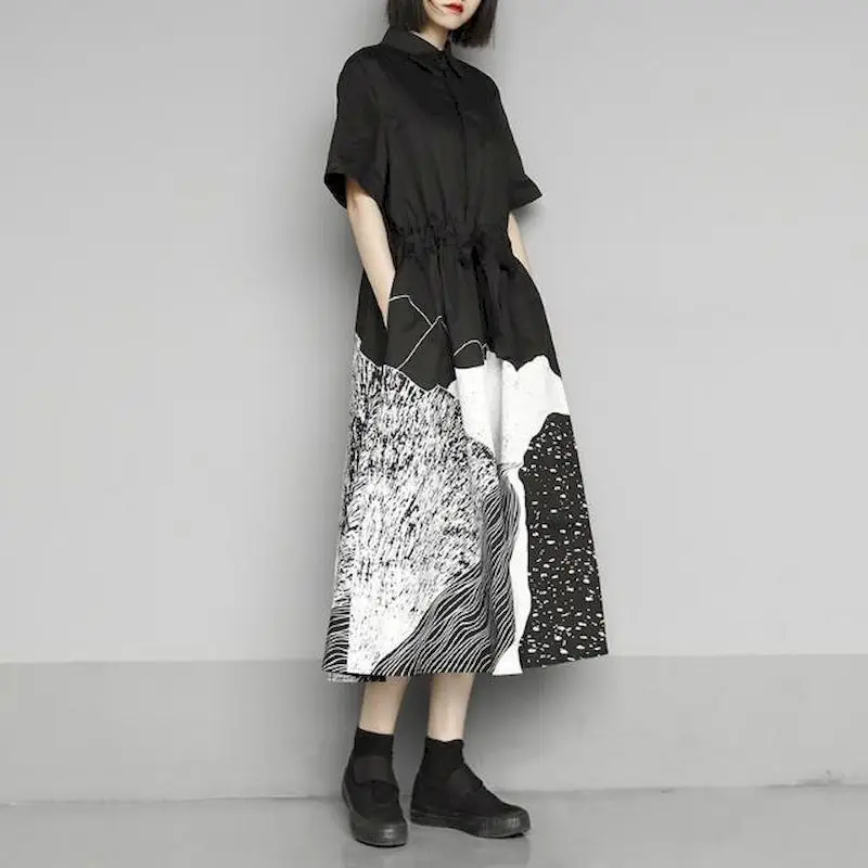 Italienische Stil Kleider Mode Vintage Kurzarm Hemd Rock schlanke mittellange Design Print Kleid Sommer Trend ästhetische Kleidung