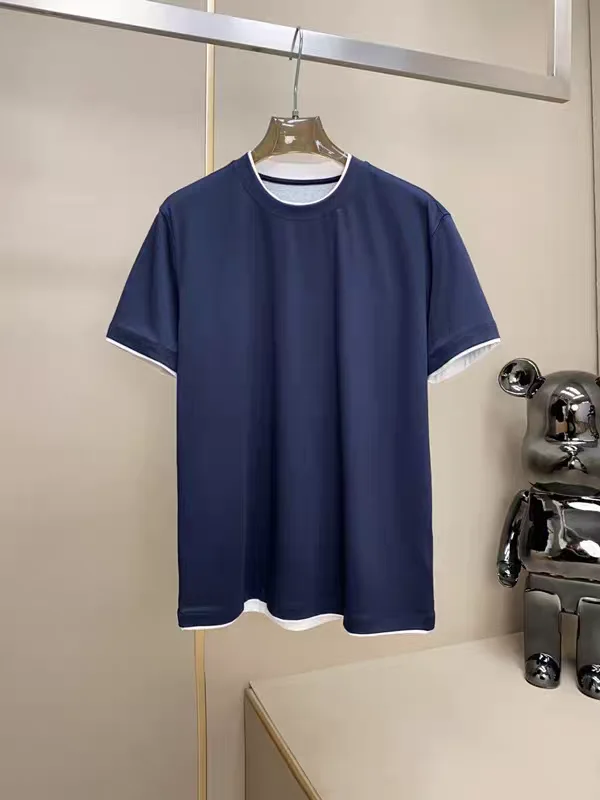 

Italian Luxury Men's T-Shirt Summer 2026 Modal Cotton Blend round Neck Short Sleeve Color Block Design Fashionable Standard Fit