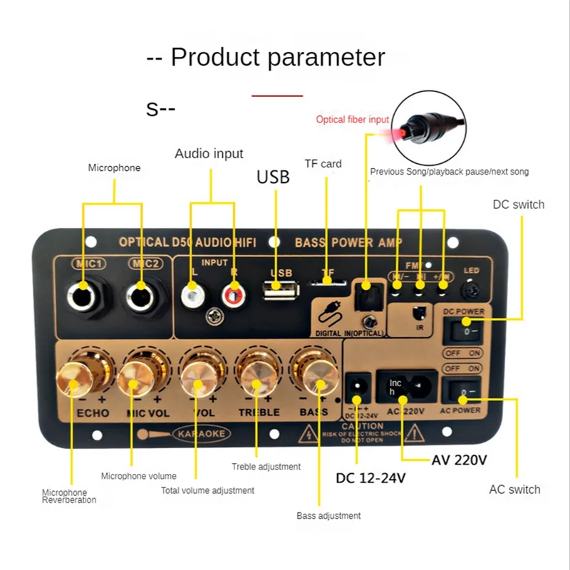 Cyfrowa płyta wzmacniacza stereo Bluetooth Subwoofer Podwójny mikrofon Karaoke Wzmacniacze samochodowe Głośnik Wtyczka amerykańska