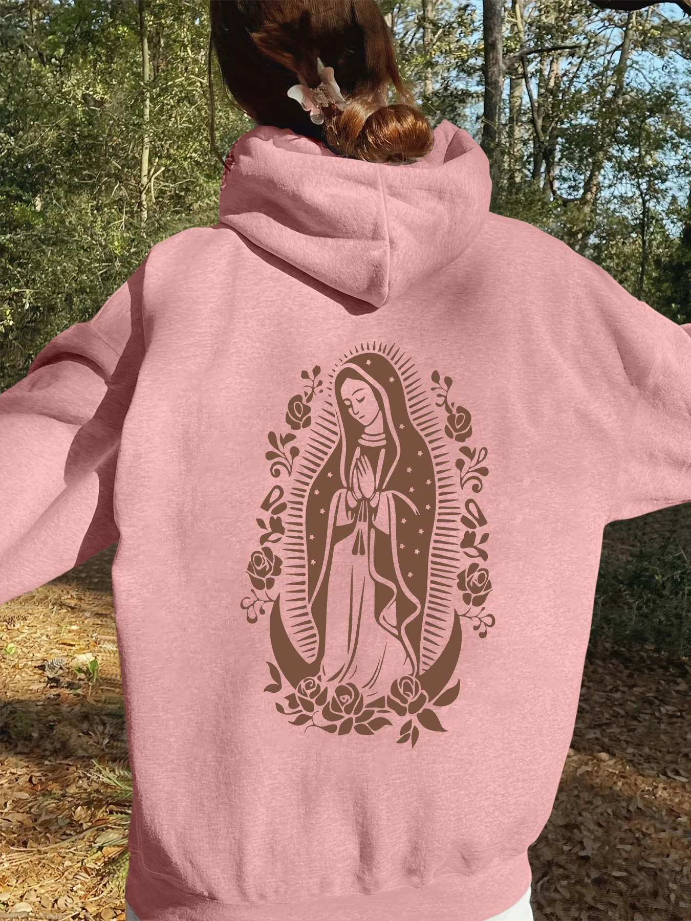 Comfort Women Hoodies Virgin Mary Graphic Print Sweatshirt for Daily Wear Spring Long Sleeve  Clothing