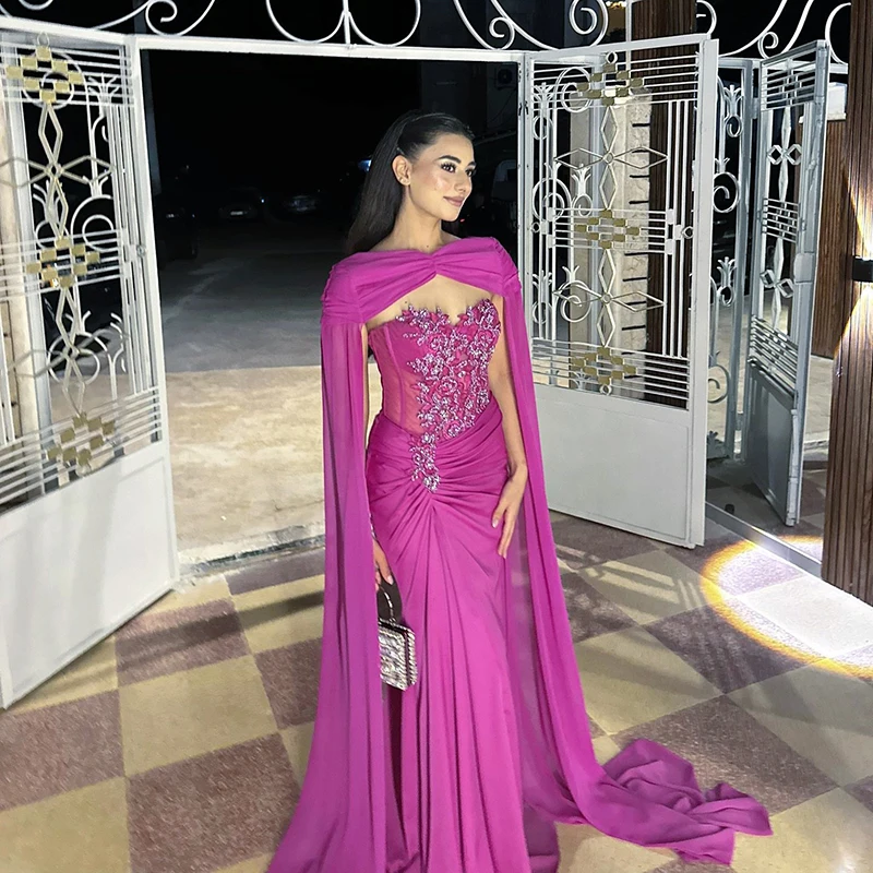 Thinyfull 사우디 아라비아 인어 댄스 파티 이브닝 ​​드레스 연인 구슬 장식 숄 파티 드레스 공식 칵테일 댄스 파티 드레스 맞춤형