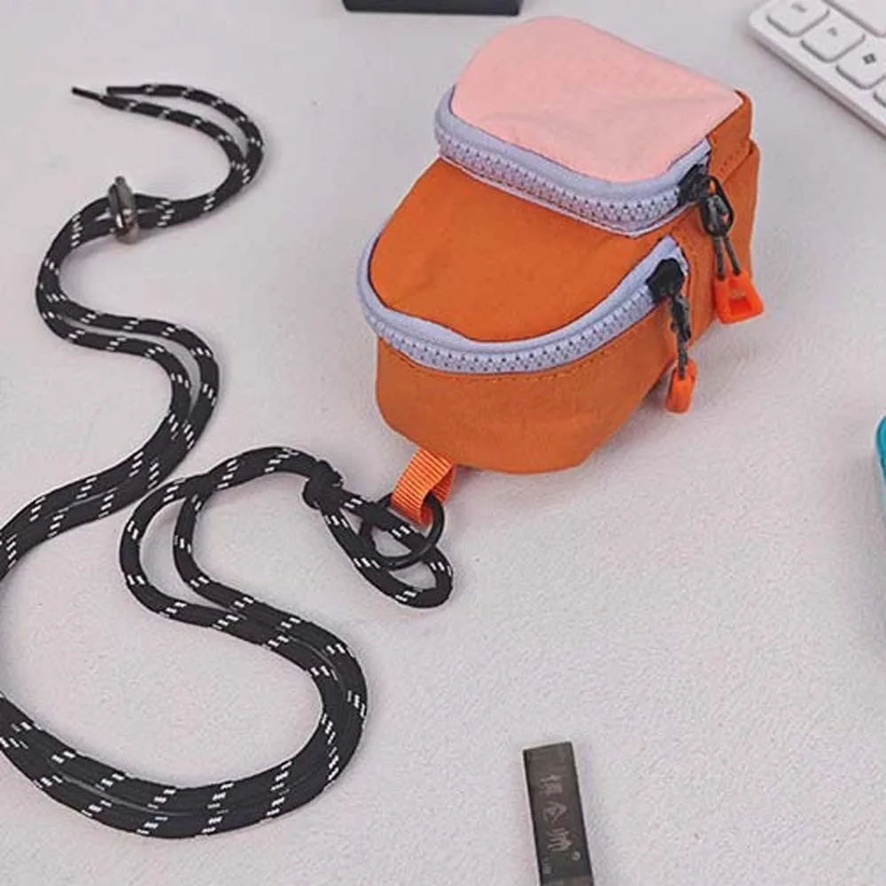 Square Hanging Neck Coin Purse Backpack Shaped Casual Oxford Cloth Mini Wallet Polyester Contrast Color Small Pendant Key Pouch