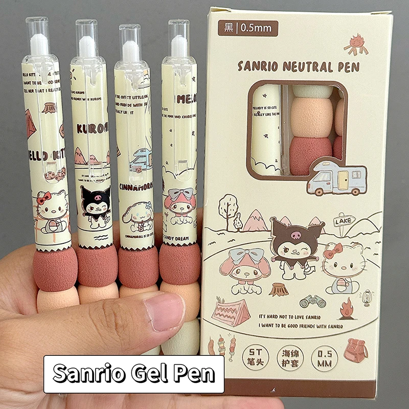 4Pcs Sanrio Gel Pen Kawaii Kuromi Hello Kitty Quick Drying Pressing Soft Grip Pen School Office Supplies Student Stationery Gift