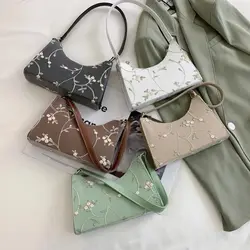 Bolsa de flores de couro PU para meninas mini sacos mensageiro bolsa de axilas coreana sacos de ombro para mulheres casual