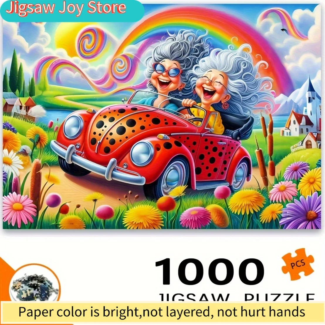 A Thousand-Piece Puzzle Featuring Joyful Sisters in Driving Scenes, This Portable Cuboid Art Decoration Is Perfect for Those W