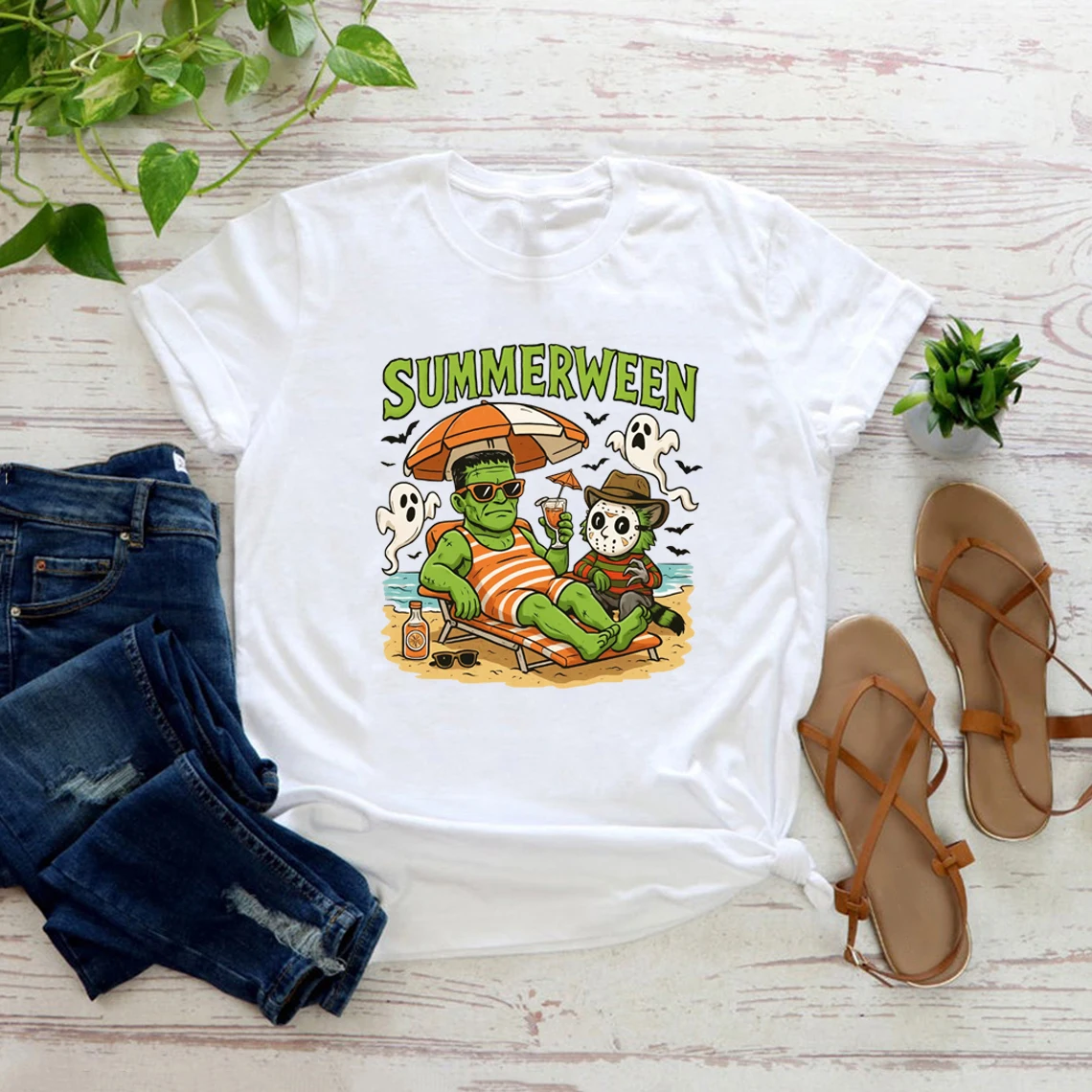 

Funny Summerween Tshirt Summerween Horror Characters Shirt Spooky Summer Tee Unisex Casual Short Sleeve T-shirt Halloween Gift