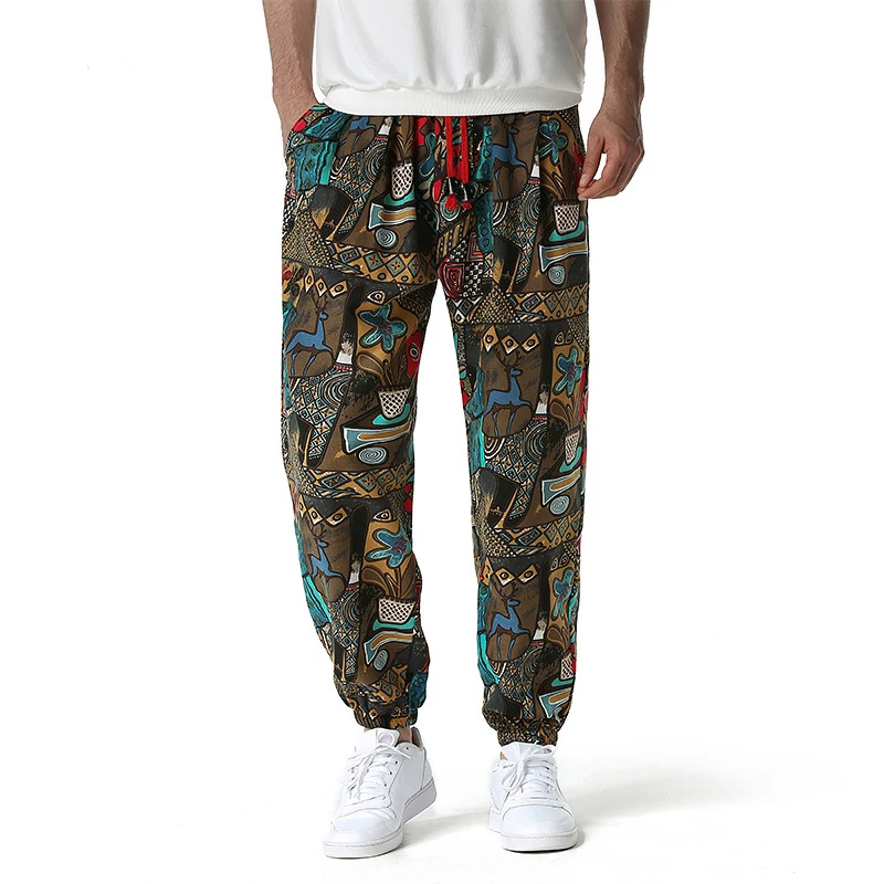 

Mens Hip Hop Joggers Pants Hipster Linen Print Baggy Casual Jogging Sweatpants Men Streetwear Sports Harem Pants Male Pantalones