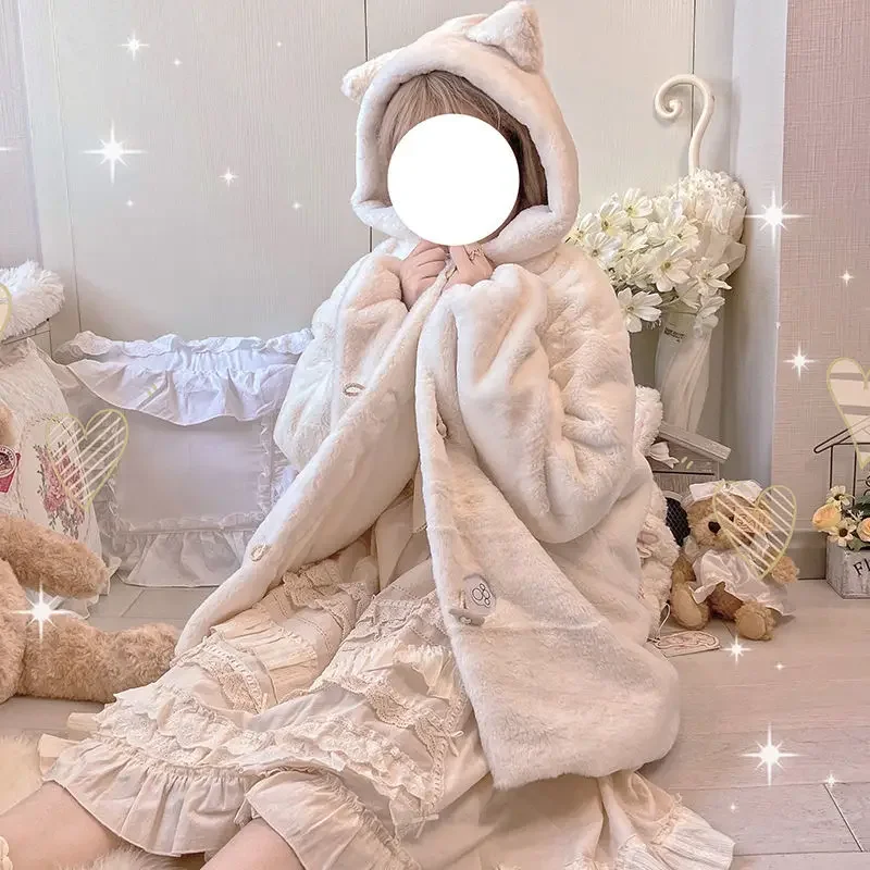 NONSAR inverno Girly addensato peluche JK Lolita cappotto corto donna giapponese carino orecchio di coniglio Anime parka con cappuccio capispalla