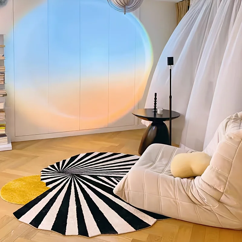 VIKAMA Black And White Radial Optical Illusion Carpet Living Room Sofa Floor Mat Bedroom Soft Comfortable Foot Pad Home Decor