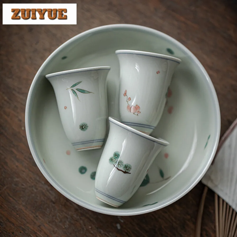 

2pc/set Pure Hand-painted Pine Bamboo Plum Tea Cups Tasting Tea Mug Fragrance Gathering Master Cup Household Kung Fu Teaset 30ml