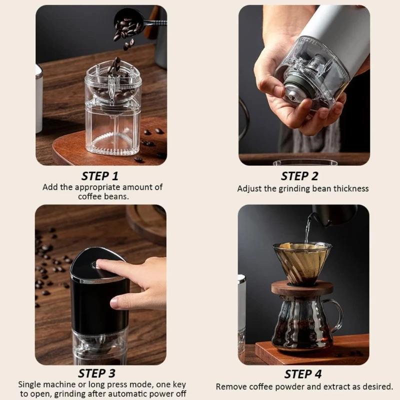 Electric Coffee Grinder Adjustable Settings Plastic Coffee Mill Portable Coffee Bean Grinder for Outdoor Indoor Travel