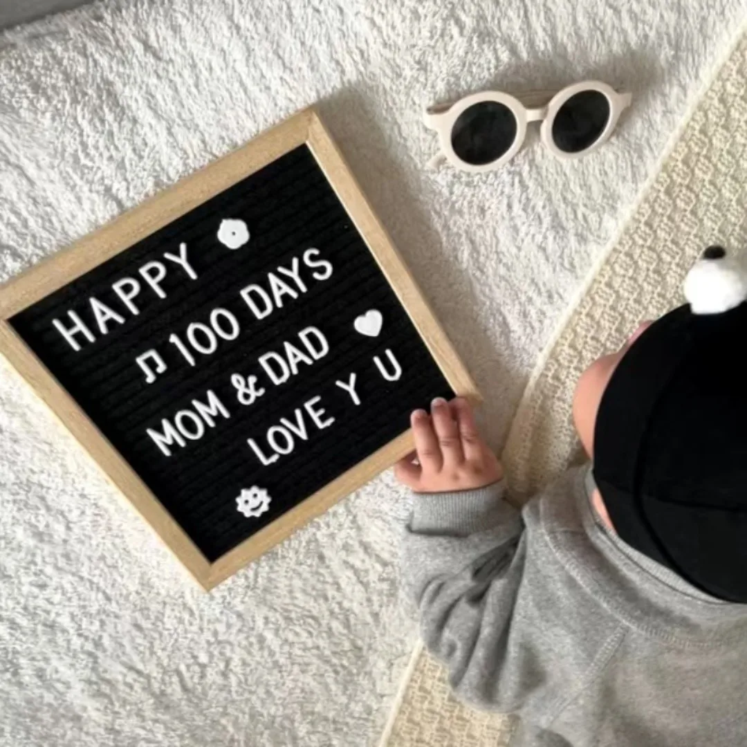 Wooden Felt Alphabet Spelling Board Baby 100-day Photo Props with Bracket 340 Words Message Board 20 Cm Accessories  Living Room