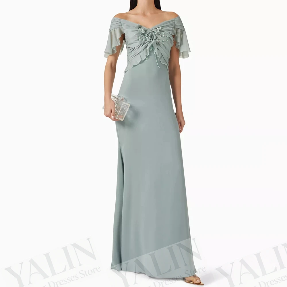 

Women's A-line Evening Dresses Floor-length Off The Shoulder Sleeveless Prom Gown Fashion Flowers Crystal Customized Gowns