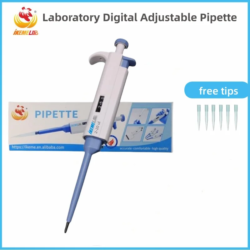 IKEME 2-20ul Single Channel MicroPipette Digital Adjustable Plastic Pipette Dropper Laboratory Equipment Medical Supplies