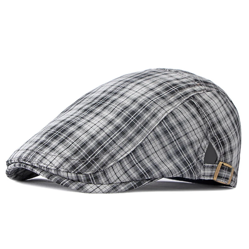 

Casual Plaid Hats Men Berets Summer Herringbone Newsboy Cap Women Vintage Flat Ivy Hats Cotton Thin Golf Driving Cap Casquette