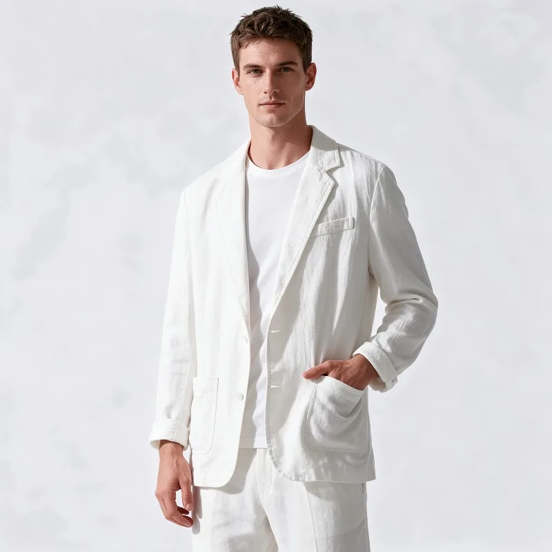 Men's Casual Blazer Linen Cotton Notched Lapel Single Breasted Slim Fit Spring Summer Office Jacket With Pockets Daily  Wear