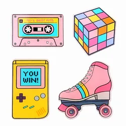 4Pcs/Set Cartoon Game Console Brooches Pin New Cute Roller Skates Rubik's Cube Tape Brooch Lapel Badge Fashion Jewelry for Women
