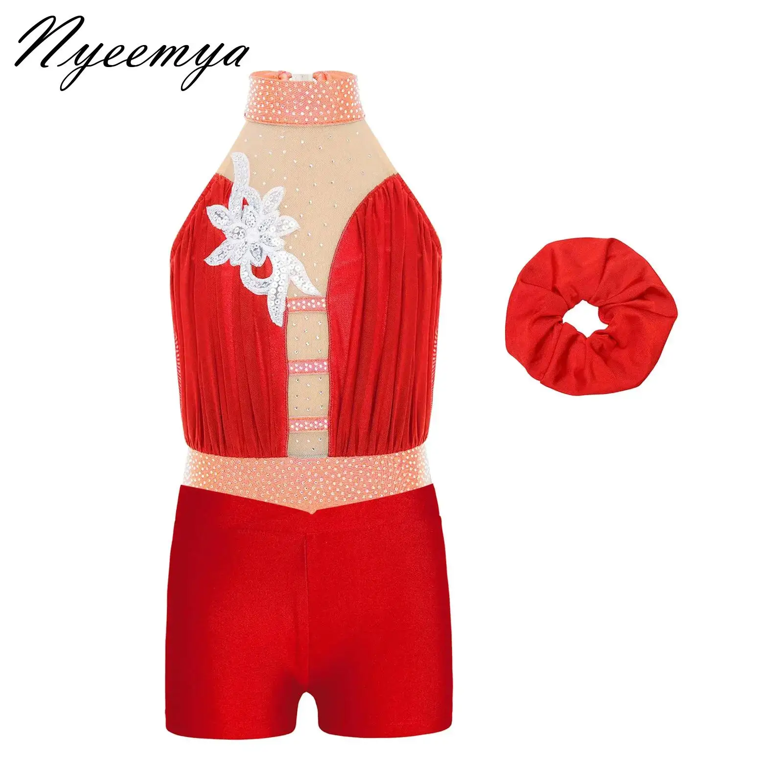 

Kids Girls Ballet Dance Sets Acrobatics Gymnastics Workout Leotard Dance Biketard with Shorts Hair Band Set Dancewear Sportswear