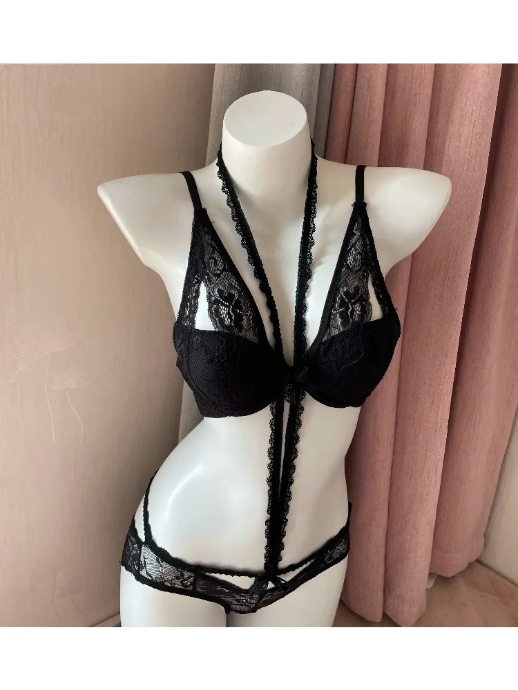 

Женский комплект белья с отстегивающимся бюстгальтером-халтером, скрытый кружевной бюстгальтер с рюшами, на косточках, с хлопковыми чашечками, мягкая поддержка, сексуальное повседневное белье